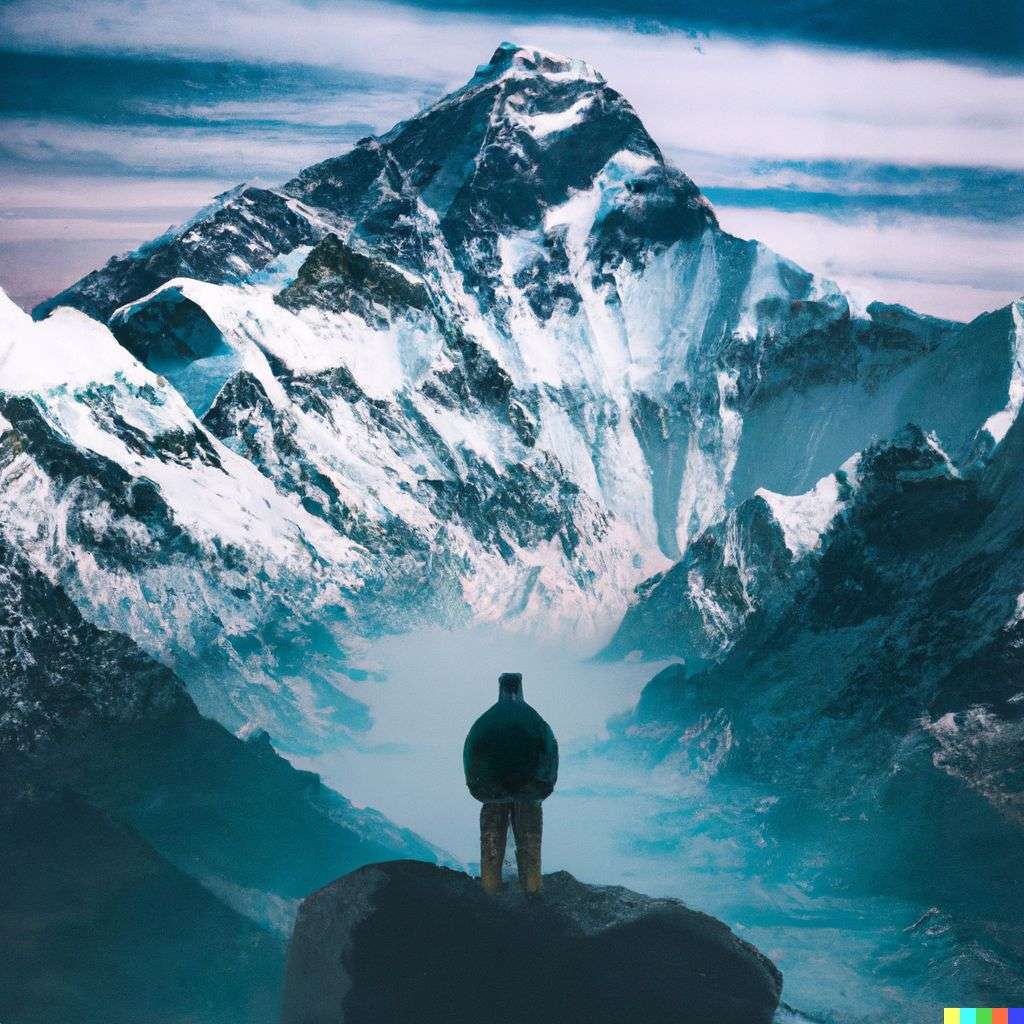 someone gazing at Mount Everest, digital art, infinity
